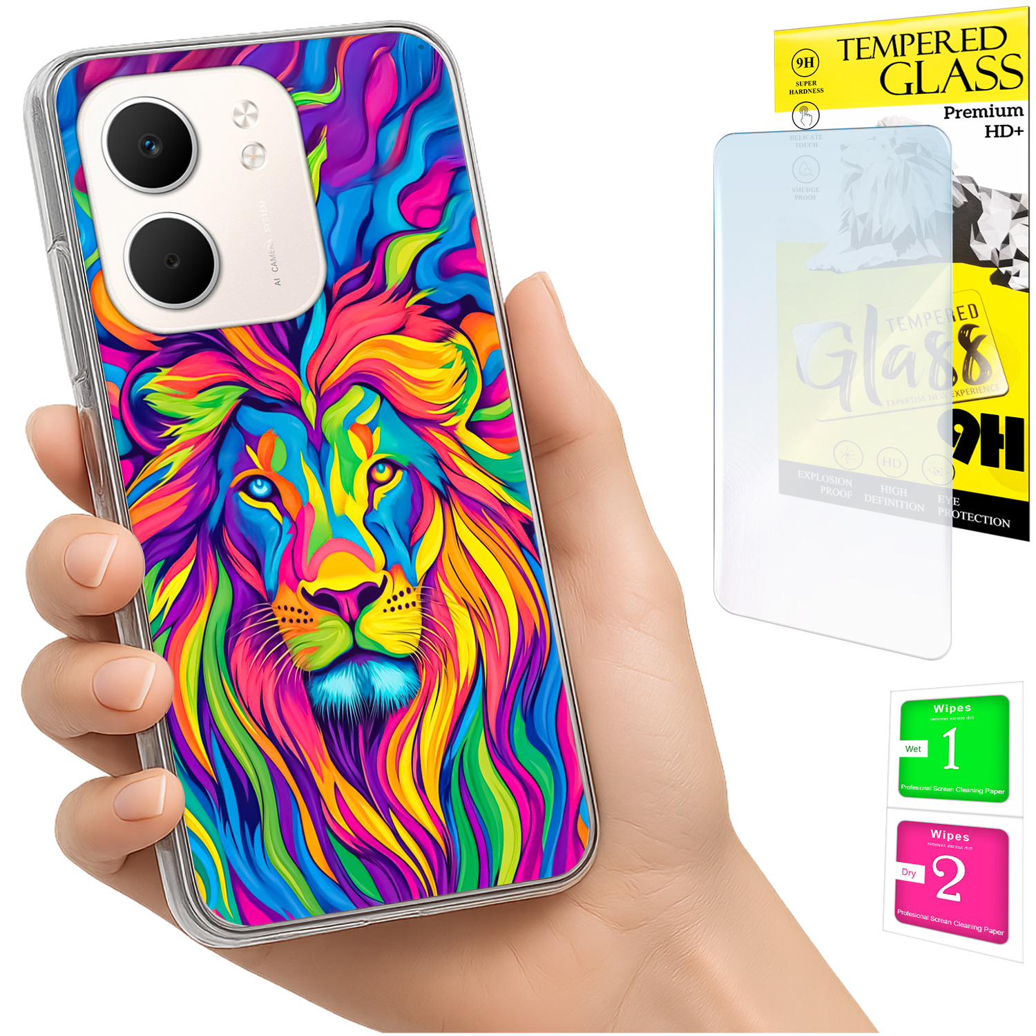 Schutzhülle Für Oppo A5x: Foto-rückseite Mit Löwenmotiv + 9h-glas