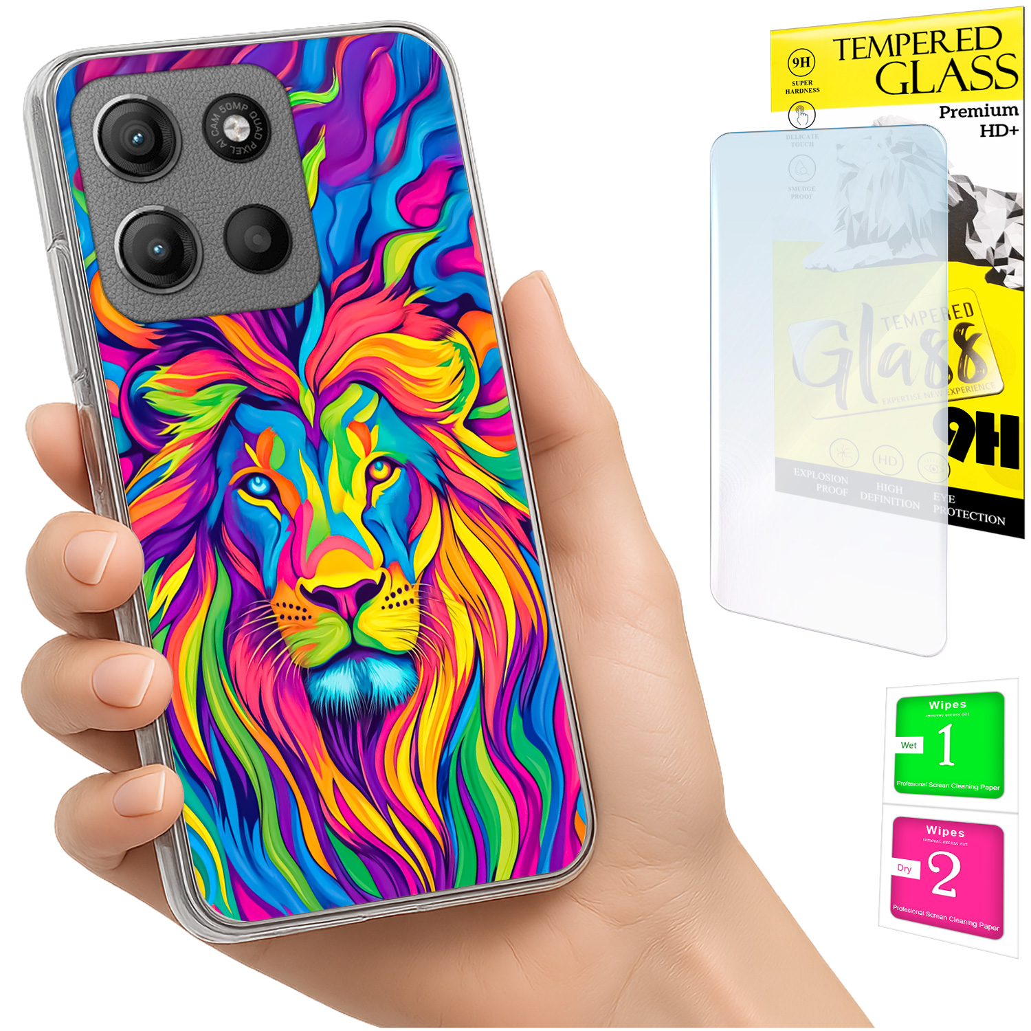 Schutzhülle Für Motorola Moto G15: Löwen-rückseite + Glas