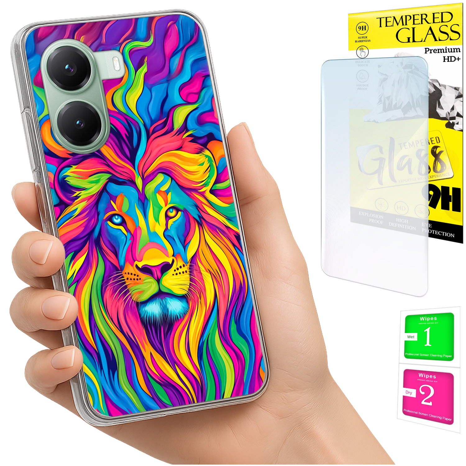 Schutzhülle Für Xiaomi Poco X7 Pro 5g: Fotohülle Mit Löwenmotiv Auf Der Rückseite + 9h-glas