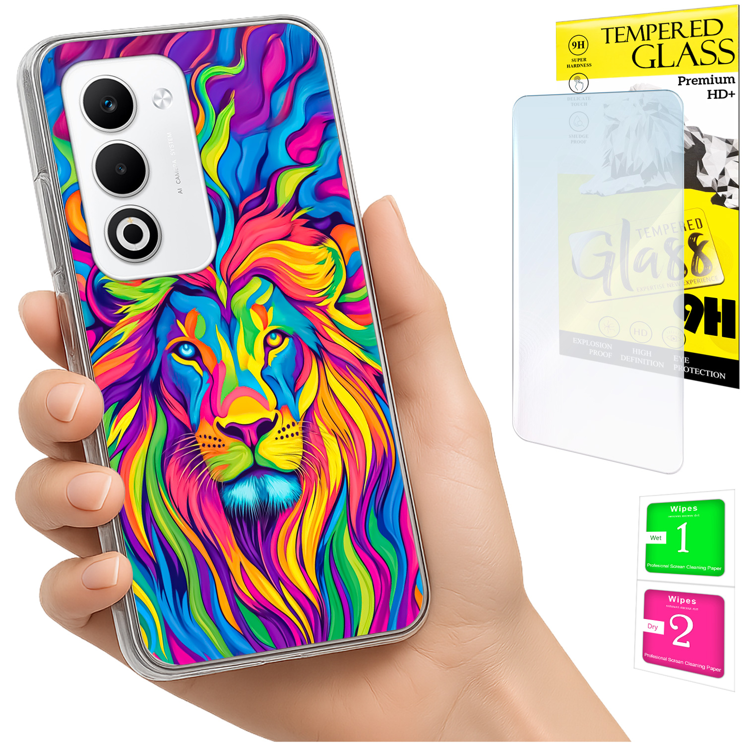 Schutzhülle Für Oppo A5 5g Mit Foto-rückseite, Löwenmotiv + 9h-glas