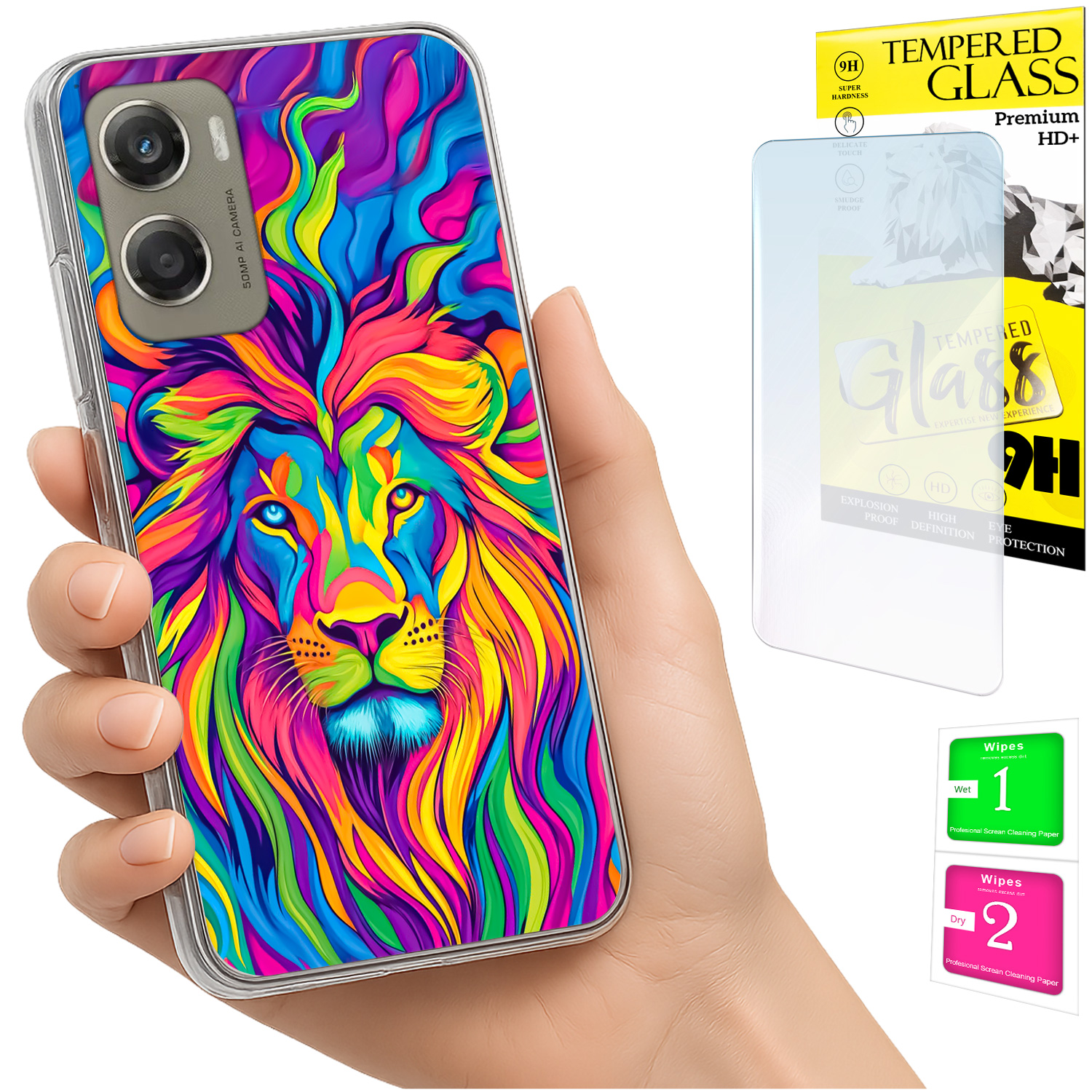 Schutzhülle Für Motorola Moto G06 / G06 Power, Rückseite Löwe + Glas