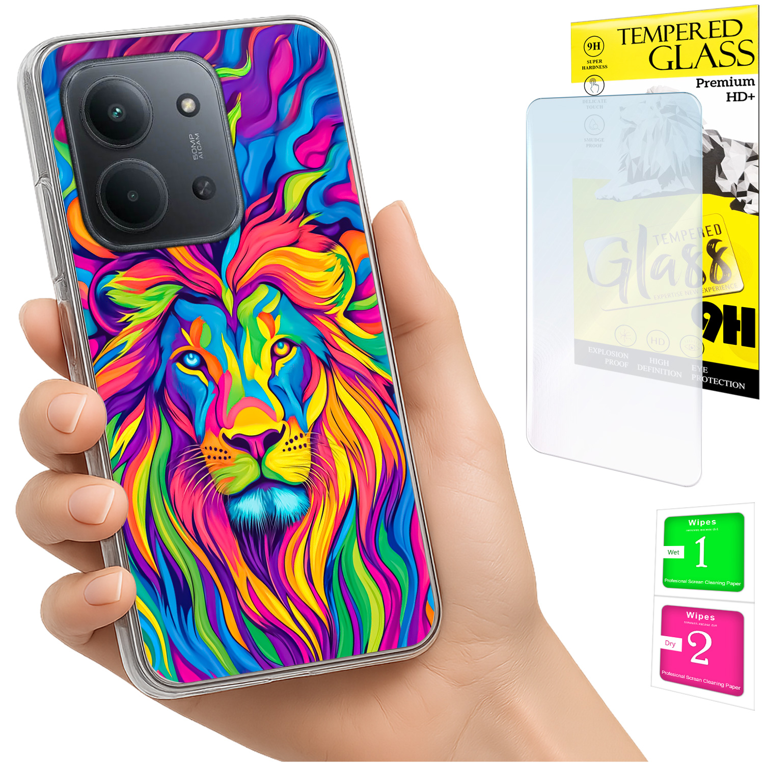 Schutzhülle Für Xiaomi Redmi 15c 5g 173 Mm / Poco C85: Löwenmotiv Auf Der Rückseite + 9h-glas