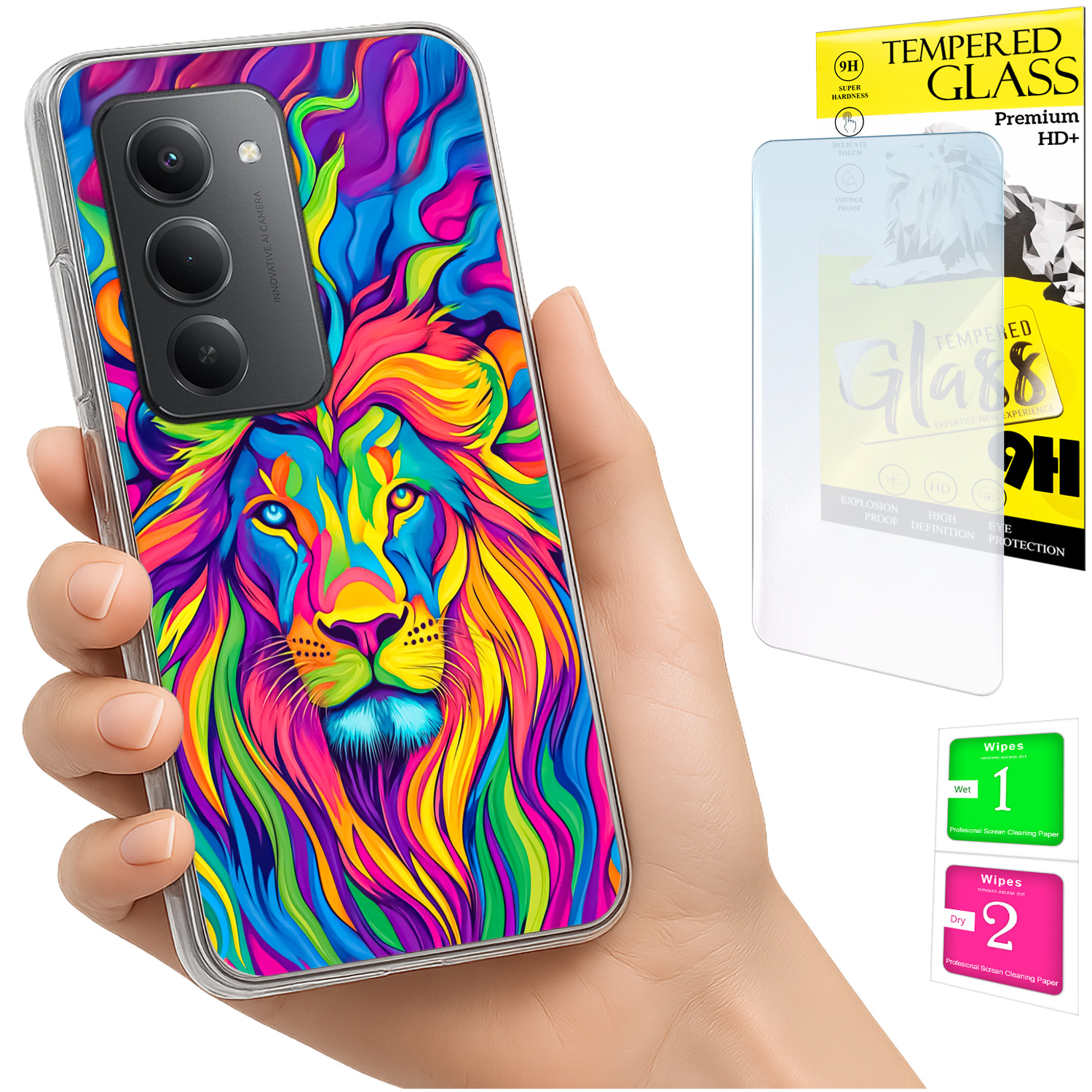 Schutzhülle Für Xiaomi Redmi 15 4g/5g (169 Mm) – Rückseite Mit Löwenmotiv Und Glas
