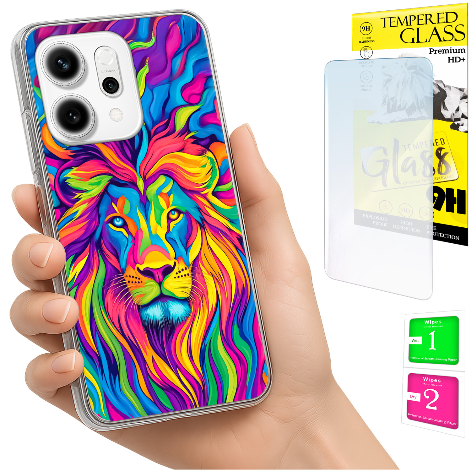 Schutzhülle Für Oppo Reno 14f / 14 Fs 5g, Foto-rückseite Mit Löwenmotiv + Glas