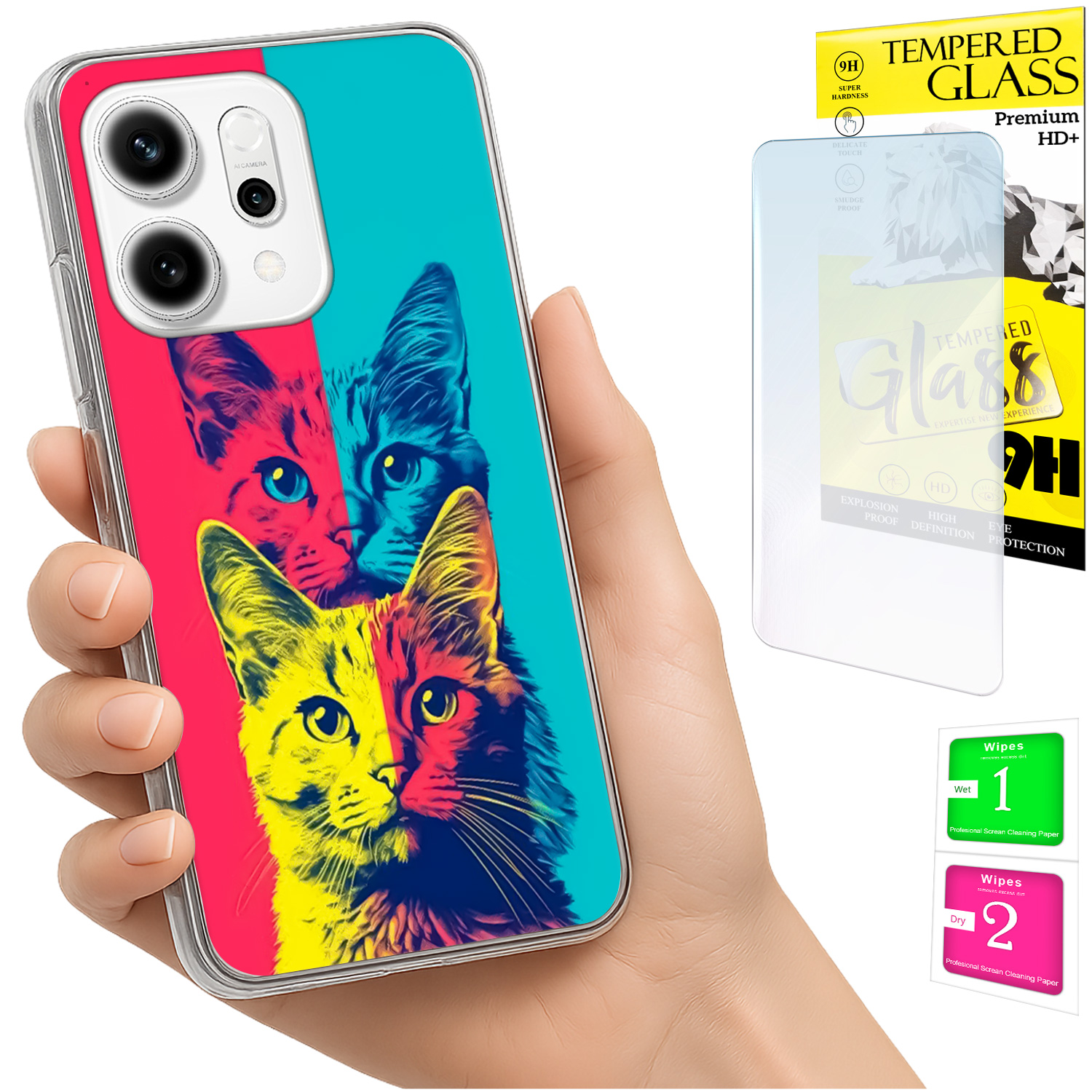 Schutzhülle Für Oppo Reno 14f / 14 Fs 5g: Foto-rückseite Mit Katzenmotiv Und Glas
