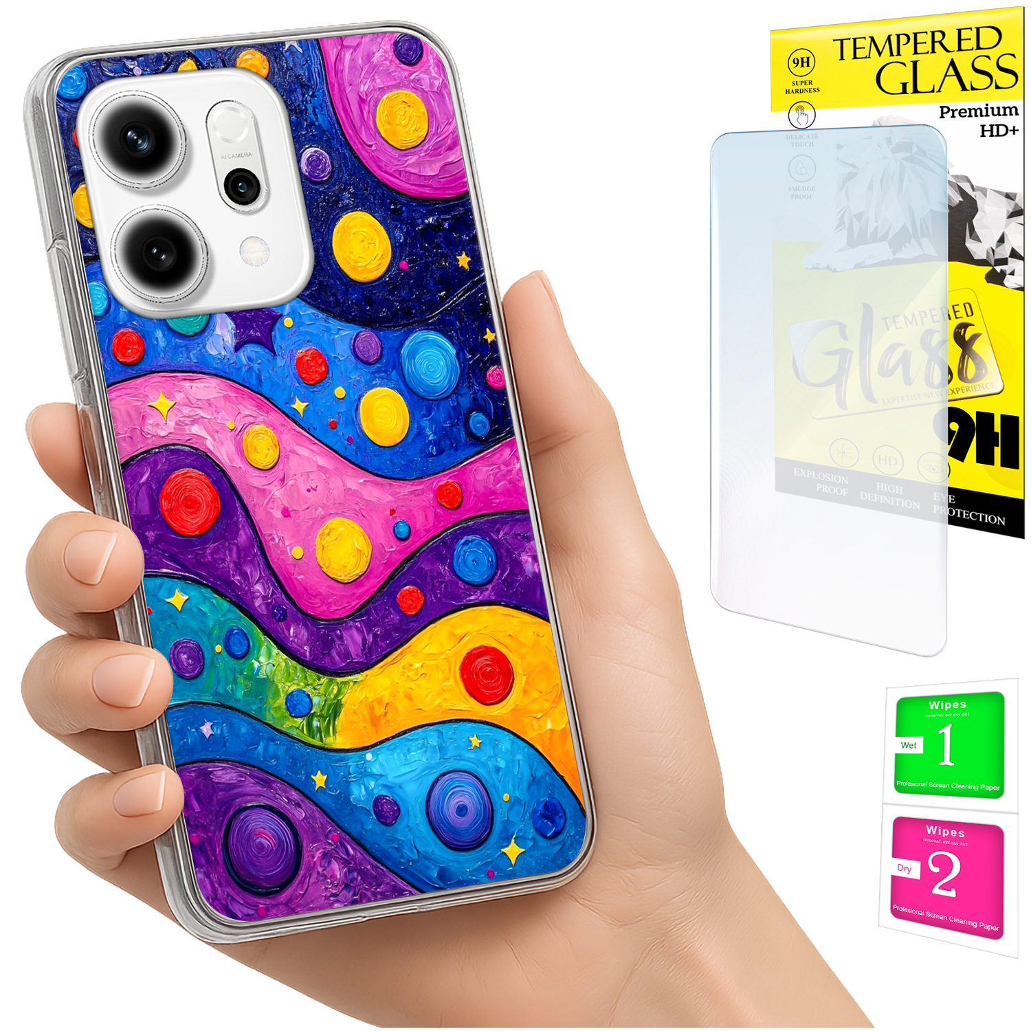 Schutzhülle Für Oppo Reno 14f / 14 Fs 5g Fotohülle Rückseite Wellen + Glas