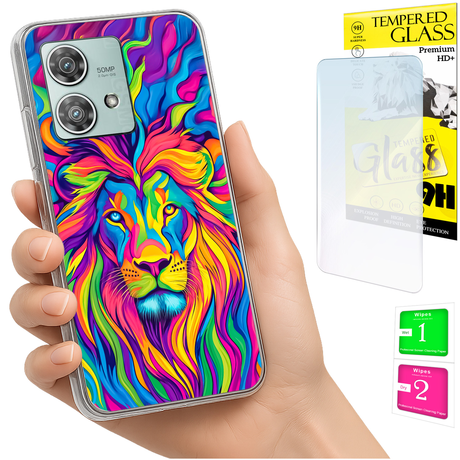 Schutzhülle Für Motorola Edge 40 Neo: Foto-rückseite Mit Löwenmotiv + 9h-glas