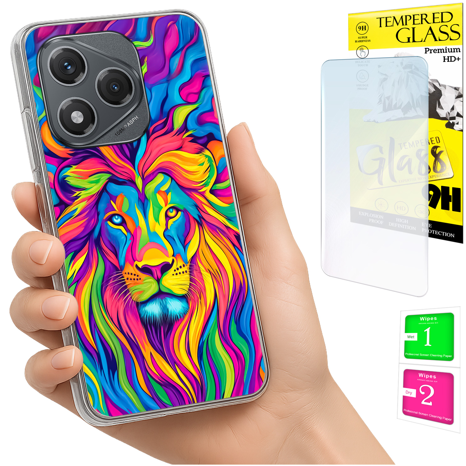 Schutzhülle Für Honor 400 Lite Mit Foto-design, Löwenmotiv Auf Der Rückseite Und 9h-glas