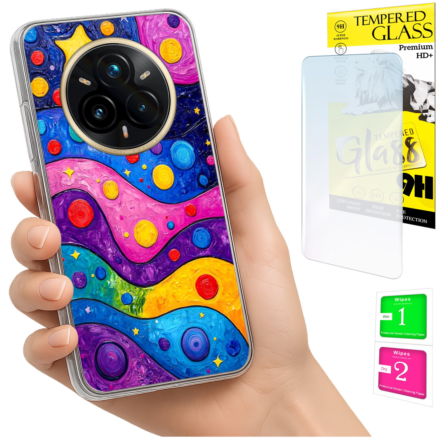 Schutzhülle Für Realme 14 Pro+ 5g / 14 Pro Plus 5g Fotohülle Rückseite Wellen + Glas