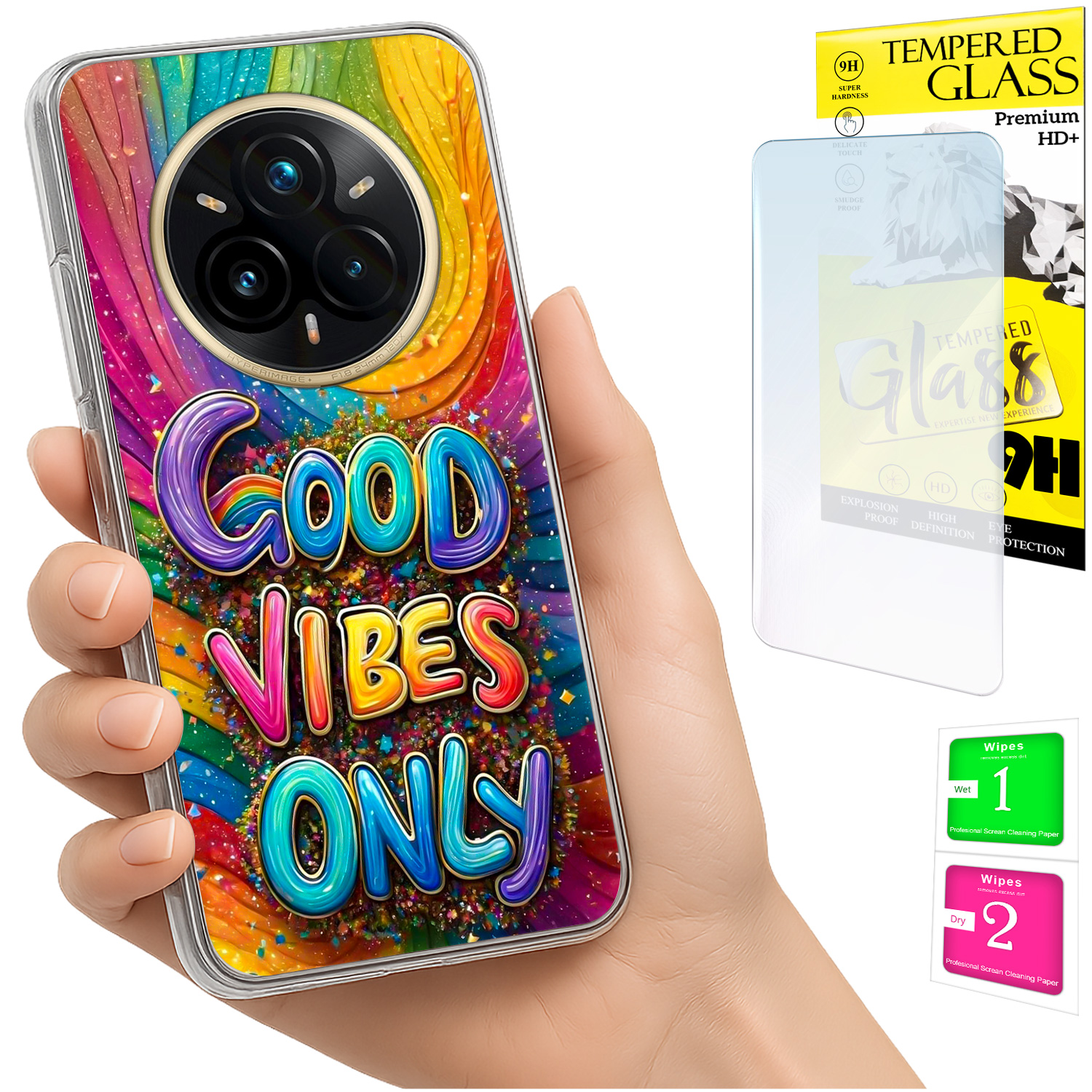 Schutzhülle Für Realme 14 Pro+ 5g / 14 Pro Plus 5g Fotohülle Mit Rückseite, Vibes + Glas