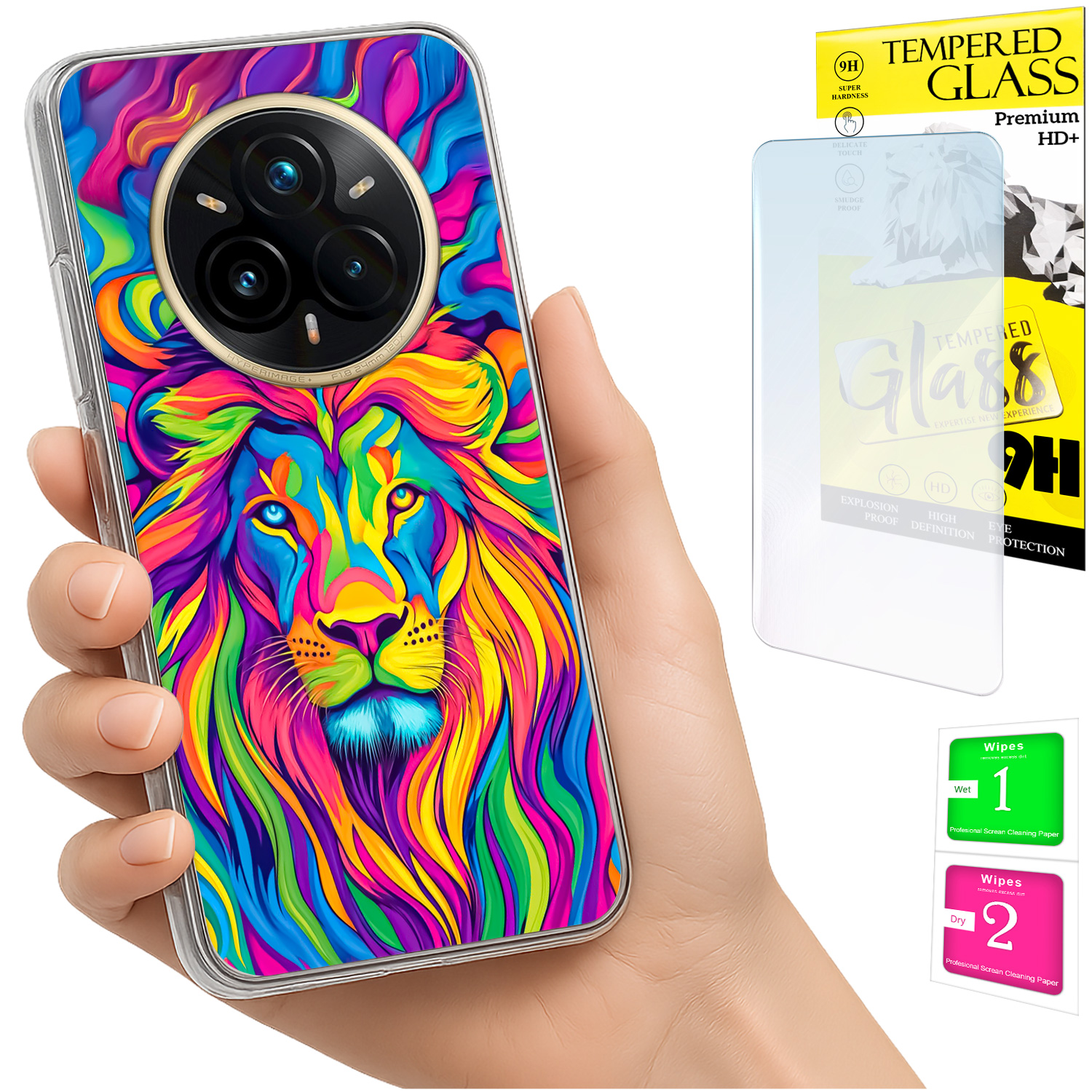 Schutzhülle Für Realme 14 Pro+ 5g / 14 Pro Plus 5g: Foto-rückseite Mit Löwenmotiv Und Glas