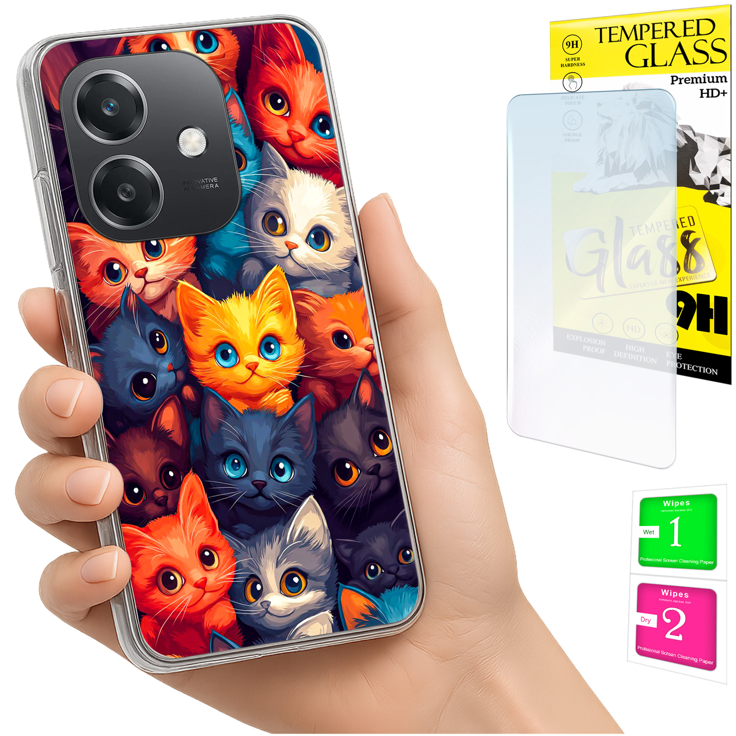 Schutzhülle Für Oppo A40 / A40m / A60 5g: Rückseite Mit Katzenmotiv Und Glas