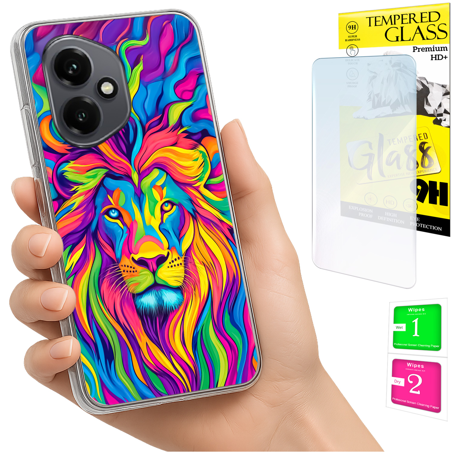 Schutzhülle Für Honor X7d / 400 Smart Photo Case Lion Back + 9h Glas