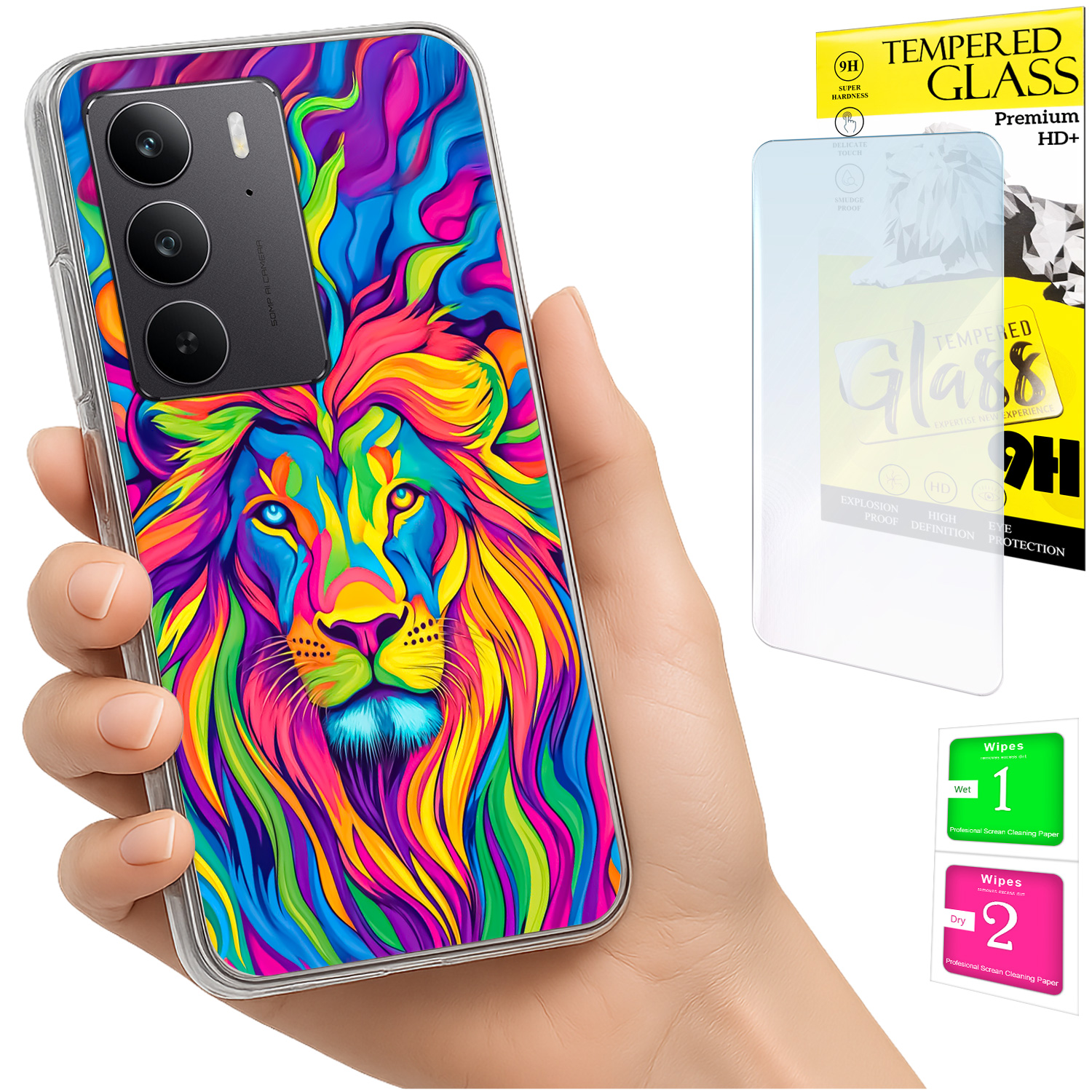 Schutzhülle Für Realme C75 / 14x 5g Mit Foto-rückseite, Löwenmotiv Und 9h-glas