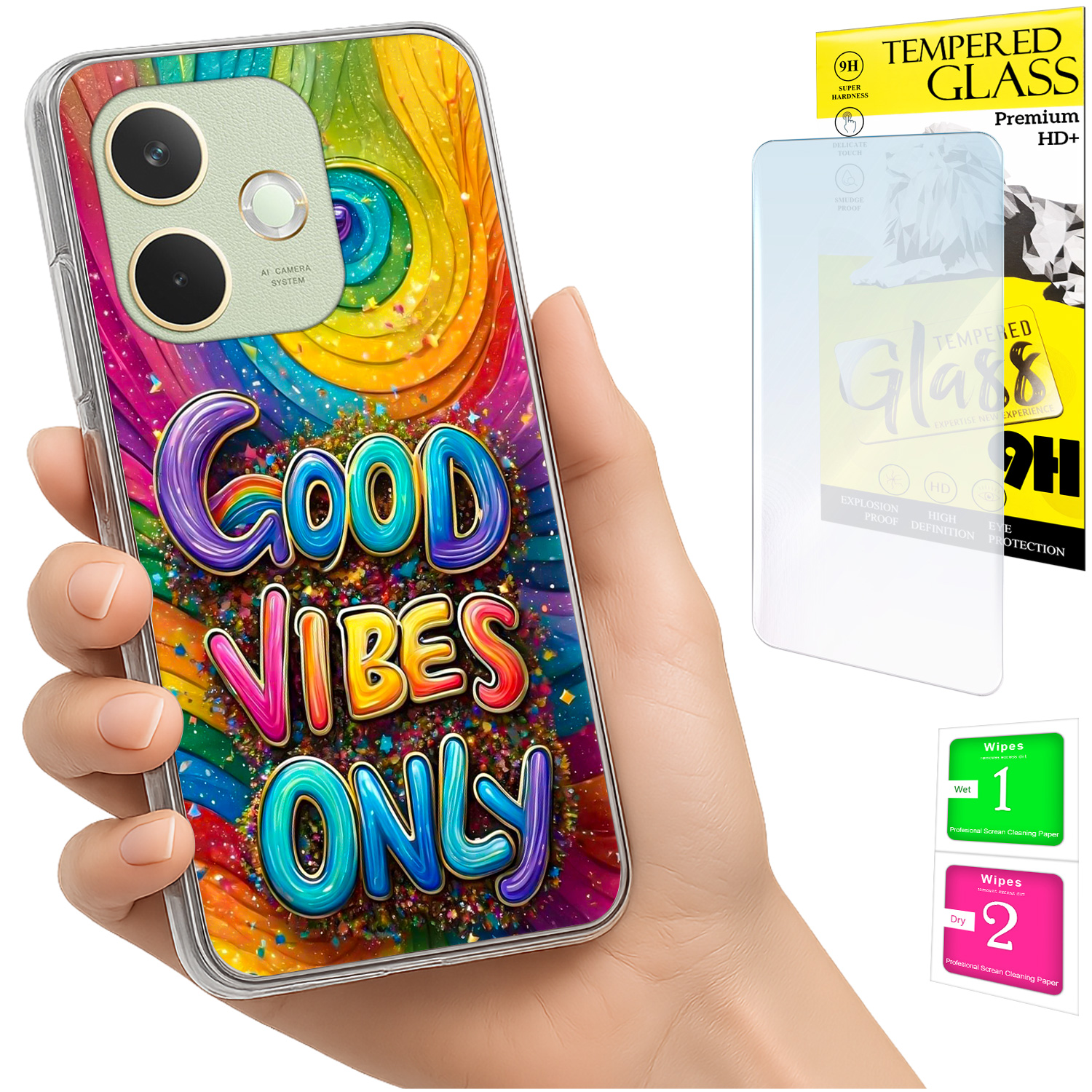 Schutzhülle Für Oppo A5 Pro: Foto-design Auf Der Rückseite, Vibes-grafik + 9h-glas