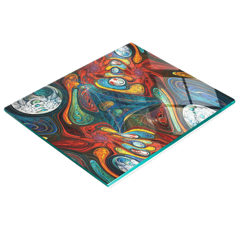 Stilvolle Und Robuste Glasplatte Mit Abstraktem Formdruck, 60 X 52 Cm