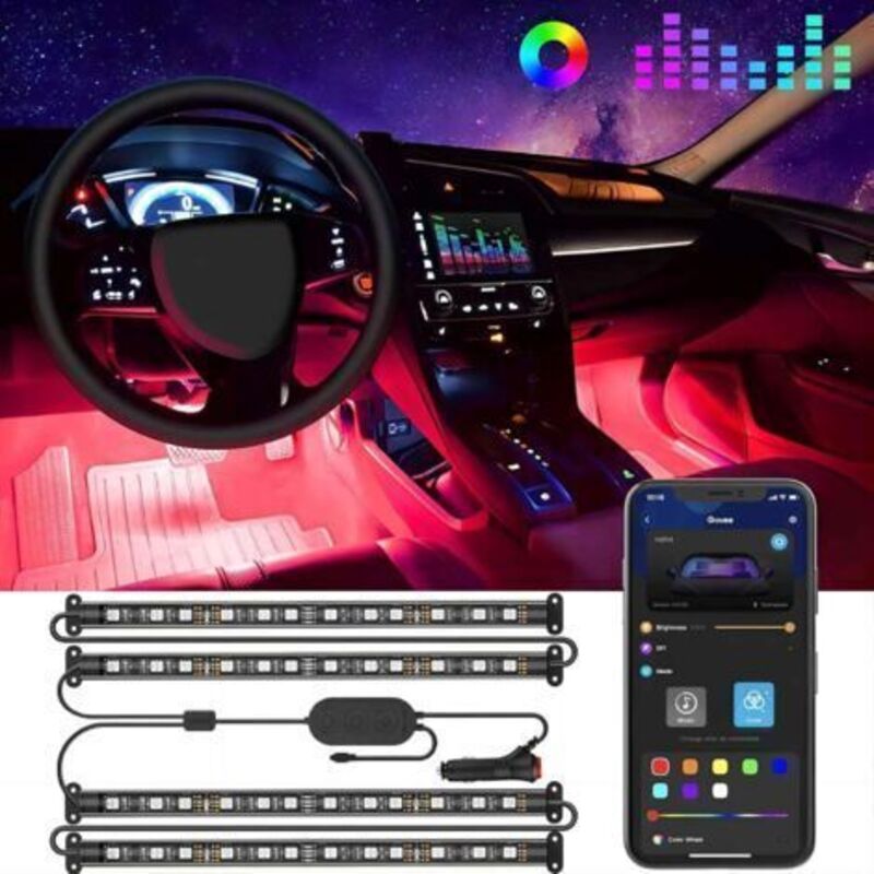 Rgb-led-streifenbeleuchtung Für Den Fahrzeuginnenraum, Autodekoration, App-steuerung, Zweileiter-design, Wasserdicht, Mehrfarbig [energieeffizienzklasse A+++] Dengyank