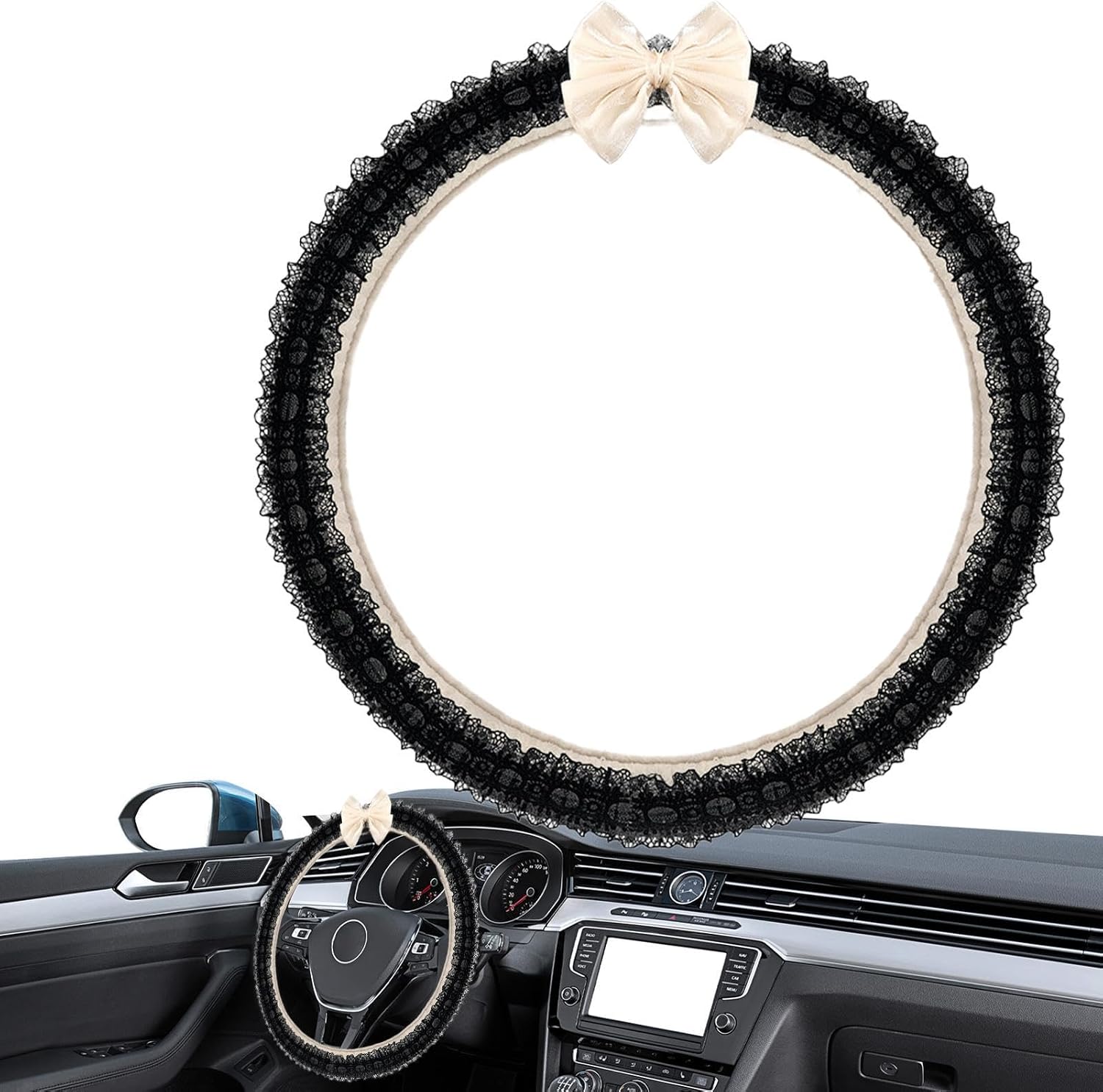38,1 Cm (15 Zoll) Lenkradbezug Mit Spitze, Schleife, Niedlich, Rutschfest, 38,1 Cm (15 Zoll), Für Lkw, Suv, Wohnmobil, Limousine, Lange Reisen, Tägliches Pendeln, Frauen Und Mädchen