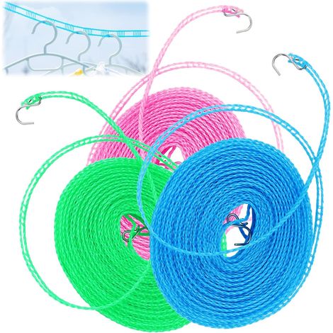 Set Mit 3 Rutschfesten, Windfesten Wäscheleinen, 10 M Lang. Campingzubehör Für Garten, Reisen, Urlaub, Wohnmobil Oder Wohnwagen.