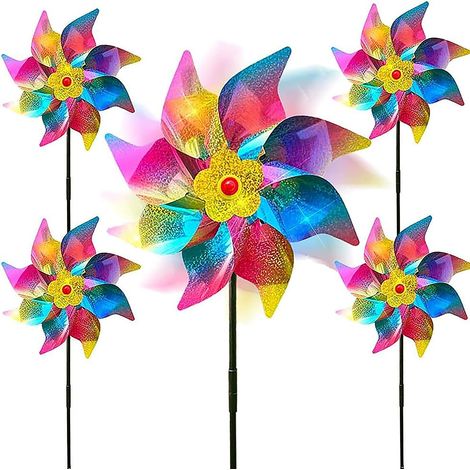 Set Mit 5 Reflektierenden Windmühlen, Vogelabweisenden Windmühlen, Reflektierendem Vogelschutz, Vogelabweisender Reflektierender Windmühlen-windmühle, Gartenwindmühlen (regenbogen)