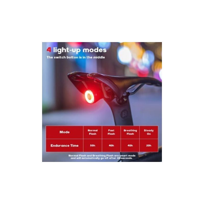 Intelligentes Fahrradrücklicht, 60 Lumen, Wiederaufladbar, 4 Modi, Ip65 Wasserdicht, 7 Farben, Leicht, Verschleißfest, Schaltet Sich Automatisch Ein