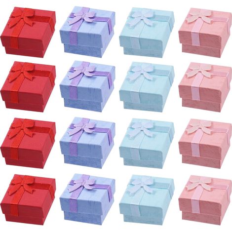 Geschenkbox, 32 Stück, 4 Farben, 4 X 4 X 2,7 Cm – Schmuckgeschenkbox Mit Deckel Und Dekorativer Schleife, Ringverpackung, Großpackung