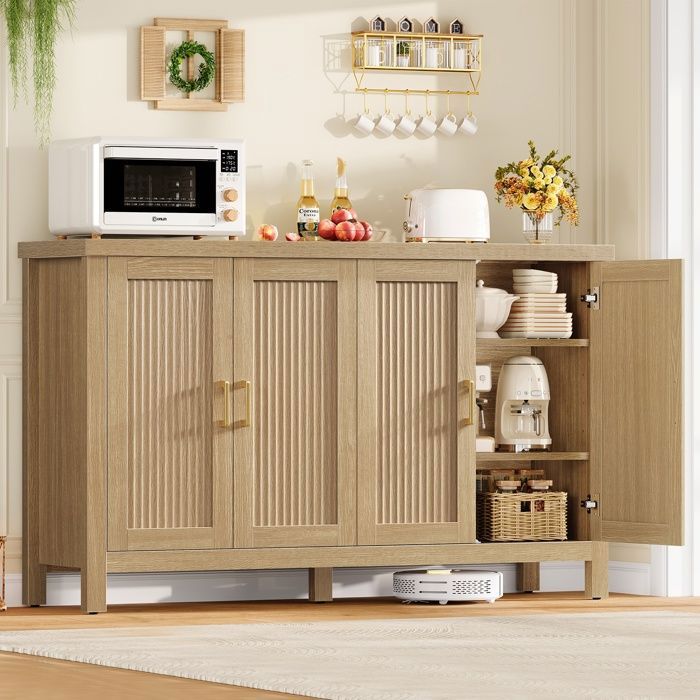 Buffet - Buffet Mit 4 Schränken - 140×38×83,6 Cm - Verstellbare Regale - Spanplatte