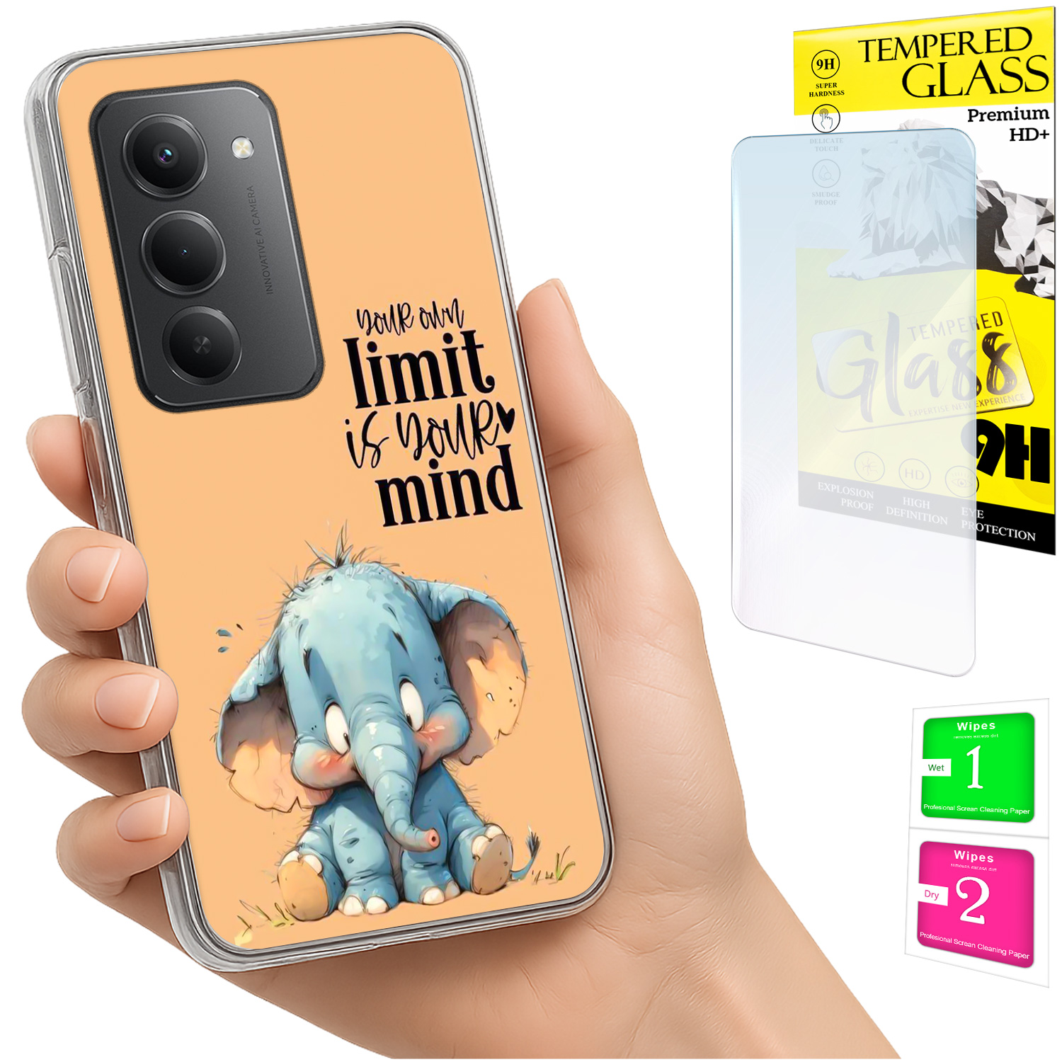 Schutzhülle Für Xiaomi Redmi 15 4g/5g (169 Mm) – Rückseite Mit Elefantenmotiv + Glas