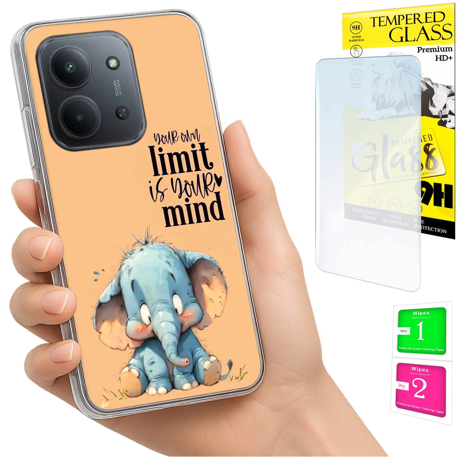 Schutzhülle Für Xiaomi Redmi 15c 5g 173 Mm / Poco C85: Elefantenmuster-rückseite + 9h-glas