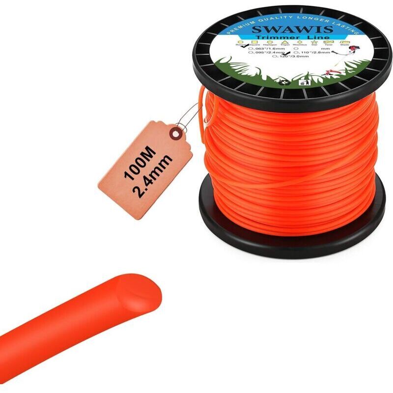 Runder Nylon-schneidfaden, 2,4 Mm/100 M, Ersatz-trimmerfaden Für Gartenunkraut, Freischneiderfaden, Orange