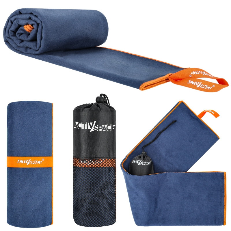 Schnelltrocknendes Mikrofaserhandtuch 130 X 75 Cm, Klein – Dunkelblau + Orange