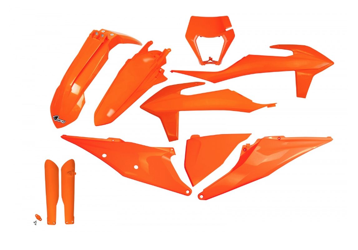 Ufo-kunststoffset (komplettset) Mit Teleskop-stoßdämpferschutz Für Ktm Exc 125 '20-'21, Exc 250/300 Tpi '20-'23, Exc-f 250/350/450/500 '20-'23, Orange