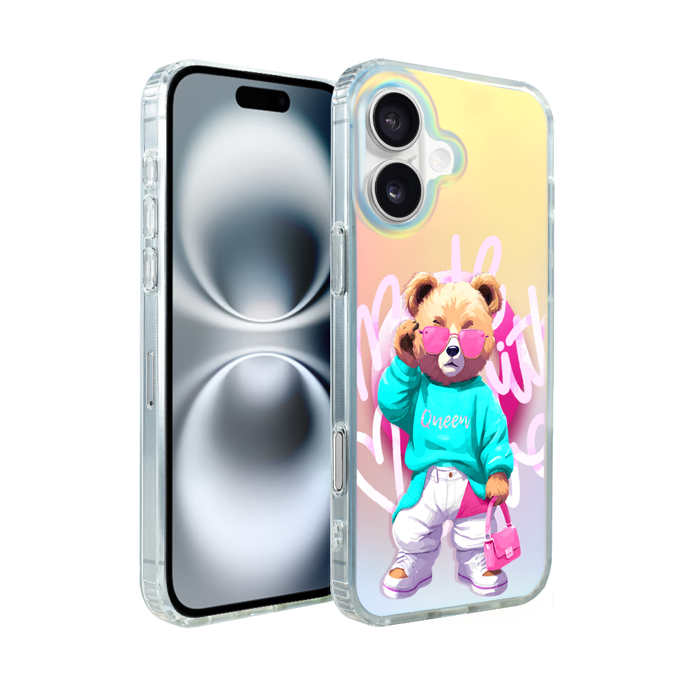 Iphone 16 Ibizu California Sunset Hülle Mit Magsafe, Farbwechsel, Pink Queen, Stylischem Teddybärenmotiv