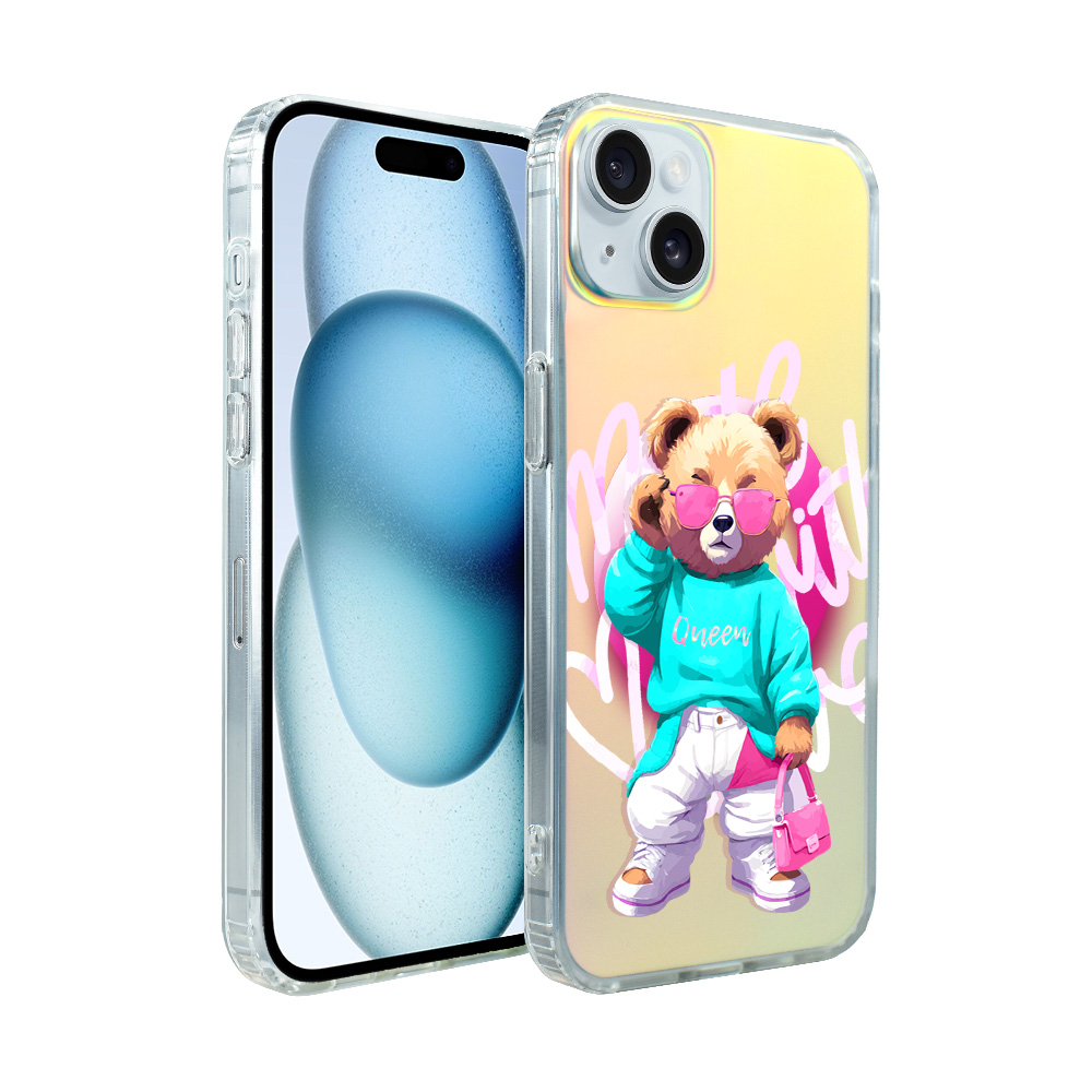 Iphone 15 Plus Ibizu California Sunset Hülle Mit Magsafe, Farbwechsel, Pink Queen, Stylischem Teddybärenmotiv