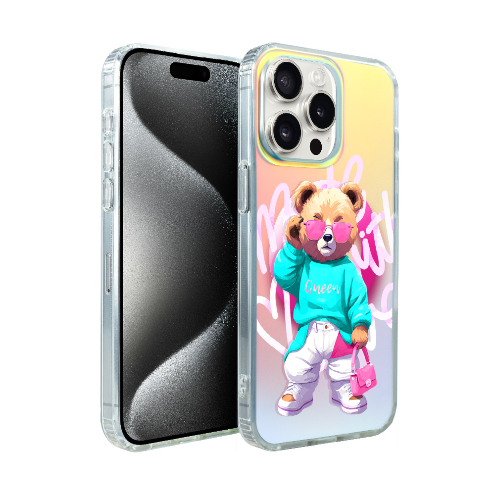 Iphone 15 Pro Ibizu California Sunset Hülle Mit Magsafe, Farbwechsel, Pink Queen, Stylischem Teddybärenmotiv