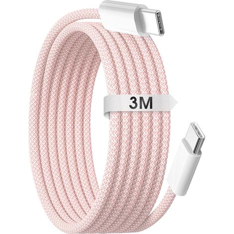 Usb-c-kabel Für 15/16, 3 Meter, 60 W Schnellladegerät, Typ-c Auf Typ-c Geflochtenes Ladekabel Für 15/15 Plus/15 Pro Max/16/16 Pro Max/pro Air Galaxy Google Pixel (pink)