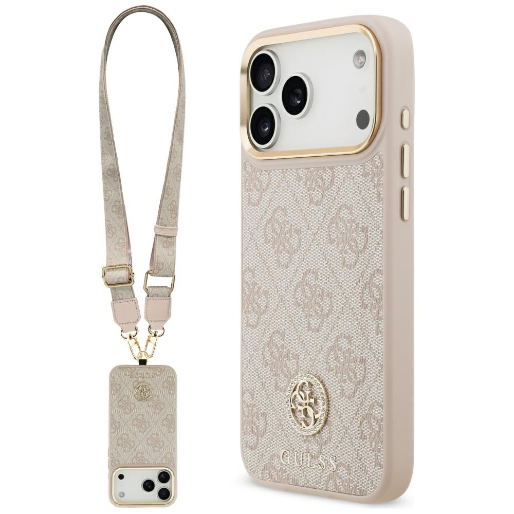 Guess 4g Strass Logo & Big Strap Metal Buttons Magsafe Hülle Für Iphone 17 Pro Max Pink