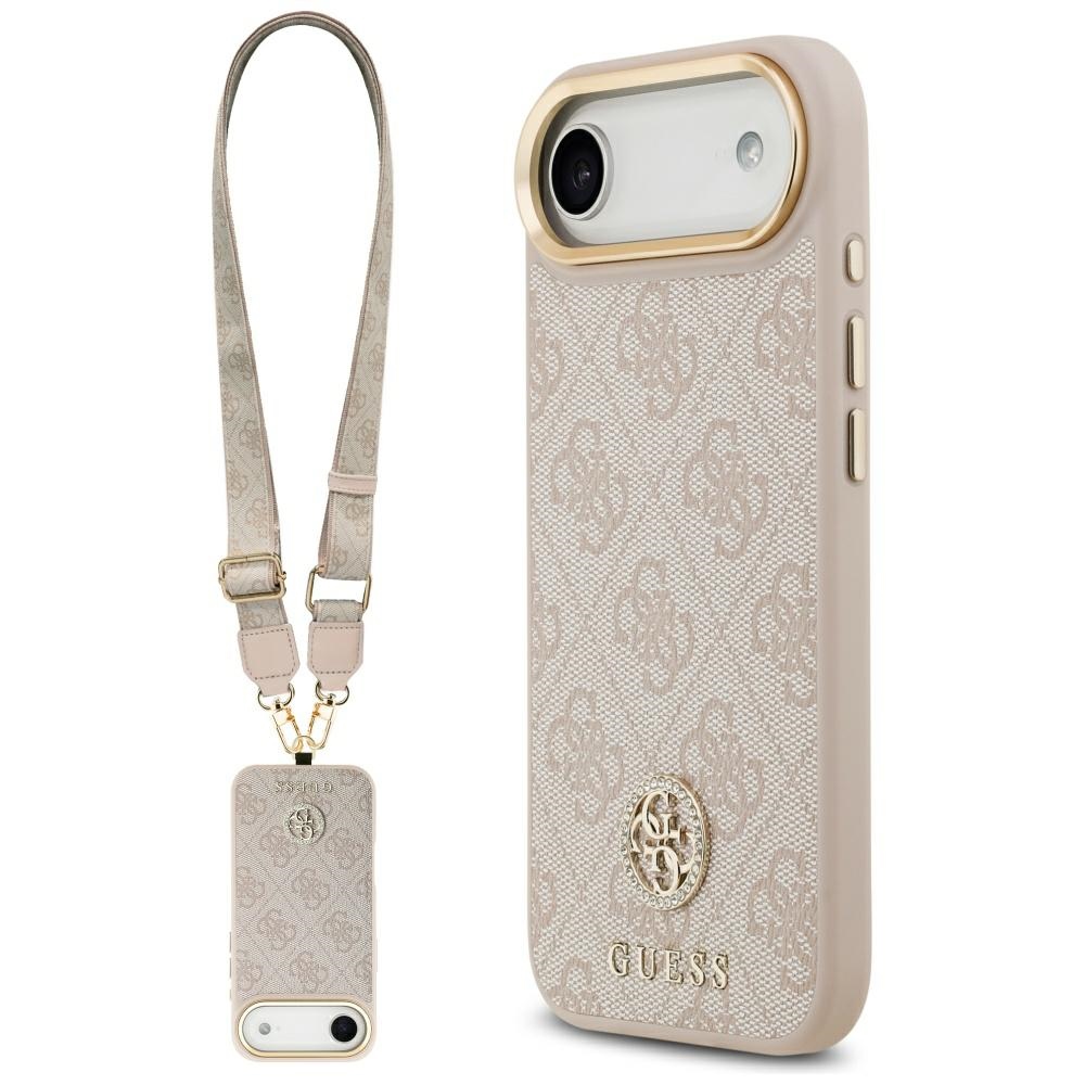 Guess 4g Strass Logo & Big Strap Metal Buttons Magsafe Hülle Für Iphone Air Pink