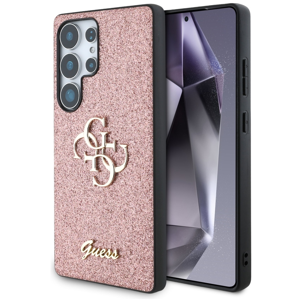Guess Fixed Glitter Big 4g Metal Logo Case Für Samsung Galaxy S25 Ultra Pink