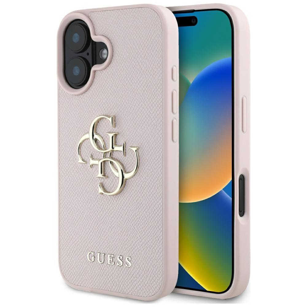 Guess Grained Big 4g Logo Small Classic Logo Hülle Für Iphone 16 Pink