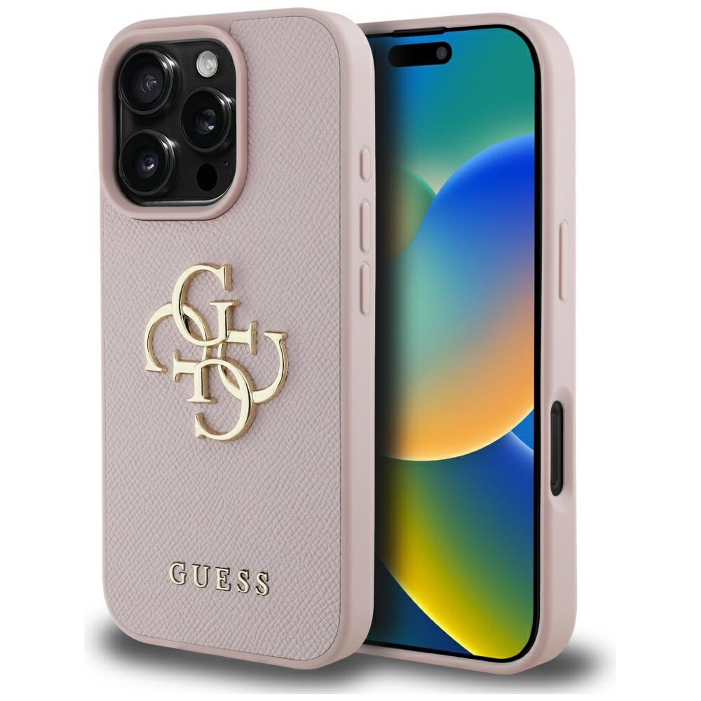 Guess Grained Big 4g Logo Small Classic Logo Case Für Iphone 16 Pro Pink