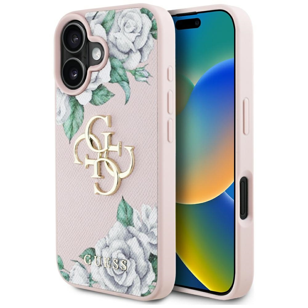 Guess Grained Roses Big 4g Logo Hülle Für Iphone 16 Pink