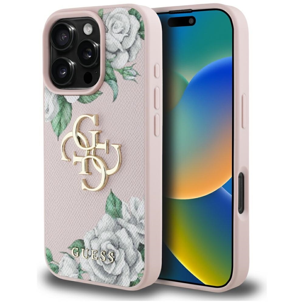Guess Grained Roses Big 4g Logo Iphone 16 Pro Hülle Pink