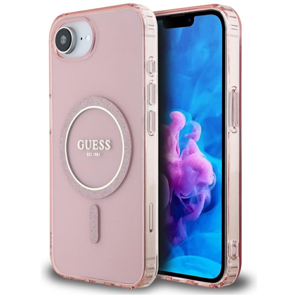 Guess Iml Glitter Circle Magsafe Hülle Für Iphone 16e / 17e Pink