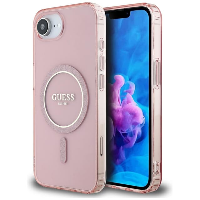 Guess Iml Glitter Circle Magsafe Hülle Für Iphone 16e / 17e Pink