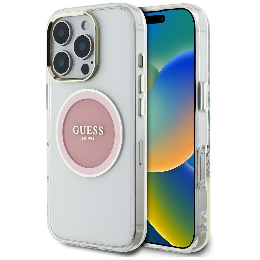 Guess Iml Magsafe Hülle Mit Metallisch-farbenem Kreis-logo Für Iphone 16 Pro Max, Pink