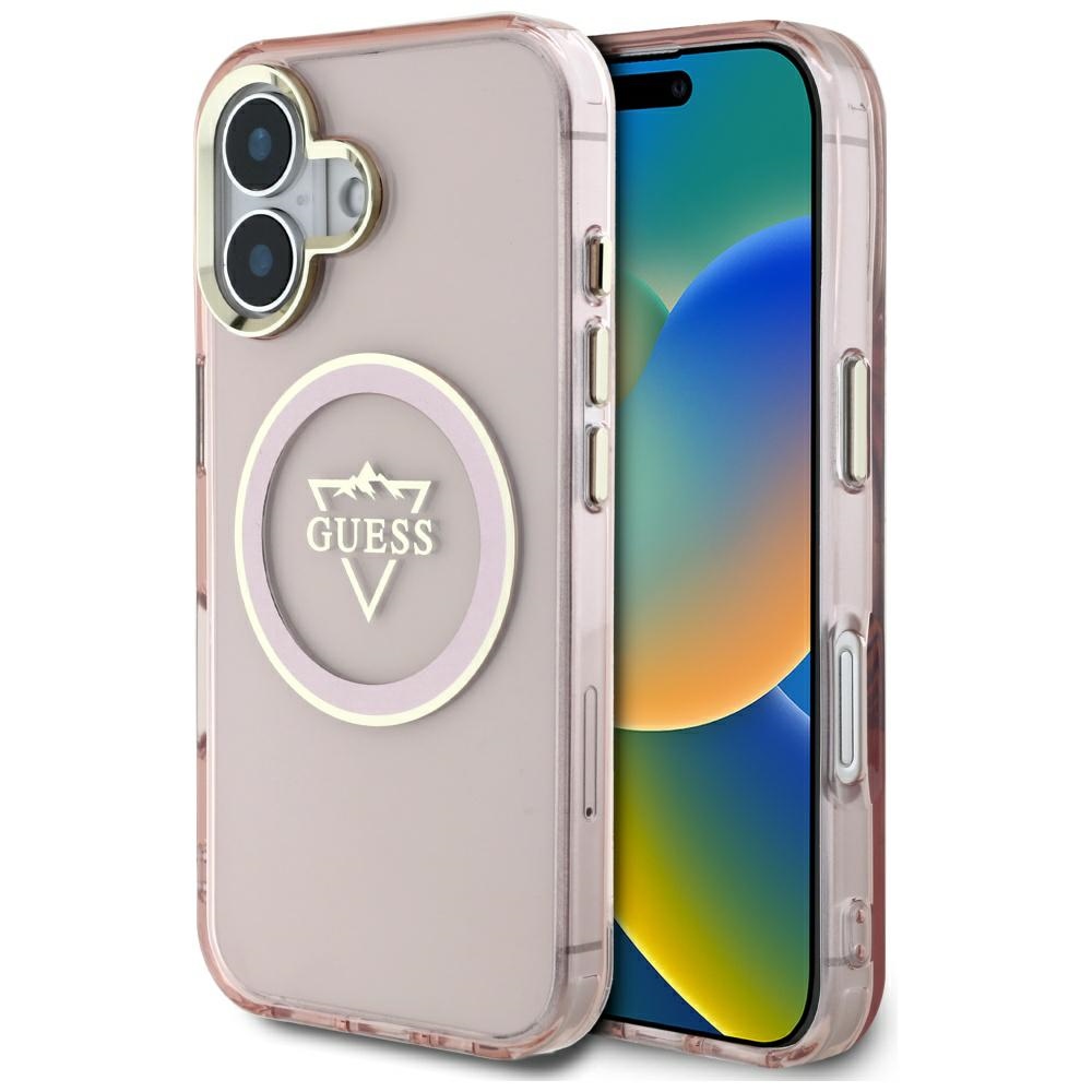 Guess Iml Metal Mountain Logomagsafe Hülle Für Iphone 16 Pink