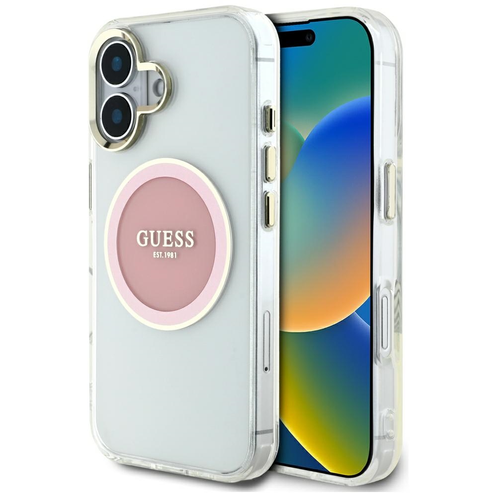 Guess Iml Magsafe Hülle Mit Metallisch-farbigem Kreis-logo Für Iphone 16, Pink