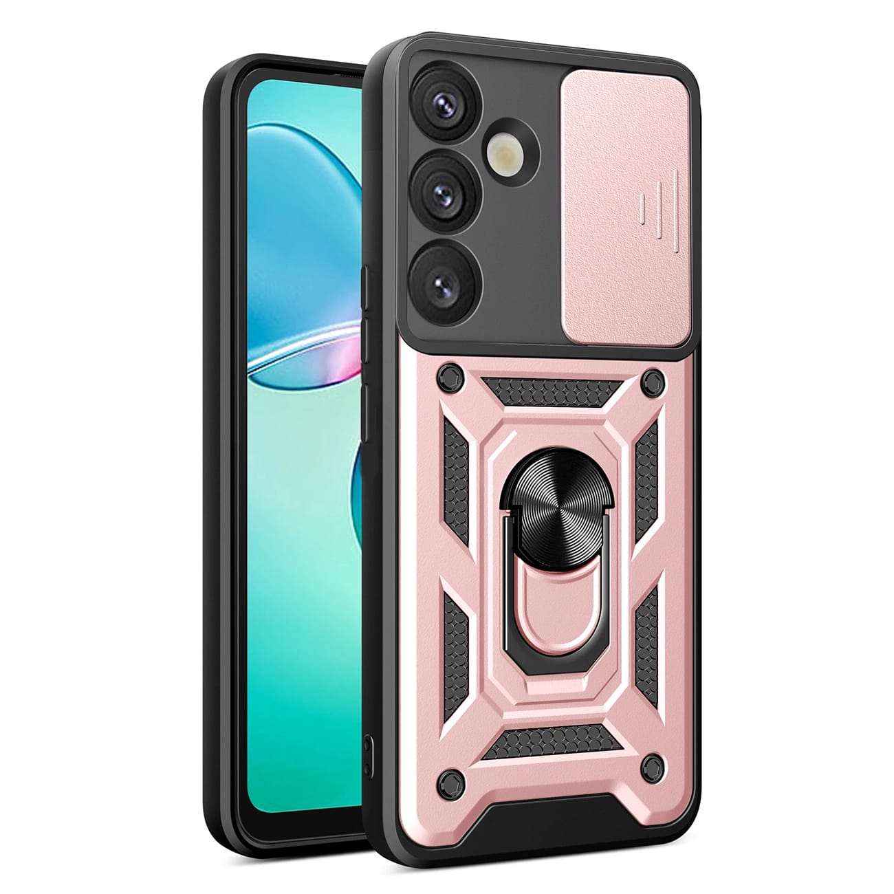 Hybrid Armor Camshield Schutzhülle Mit Kameraabdeckung Und Metallring Für Samsung Galaxy S25+ - Pink