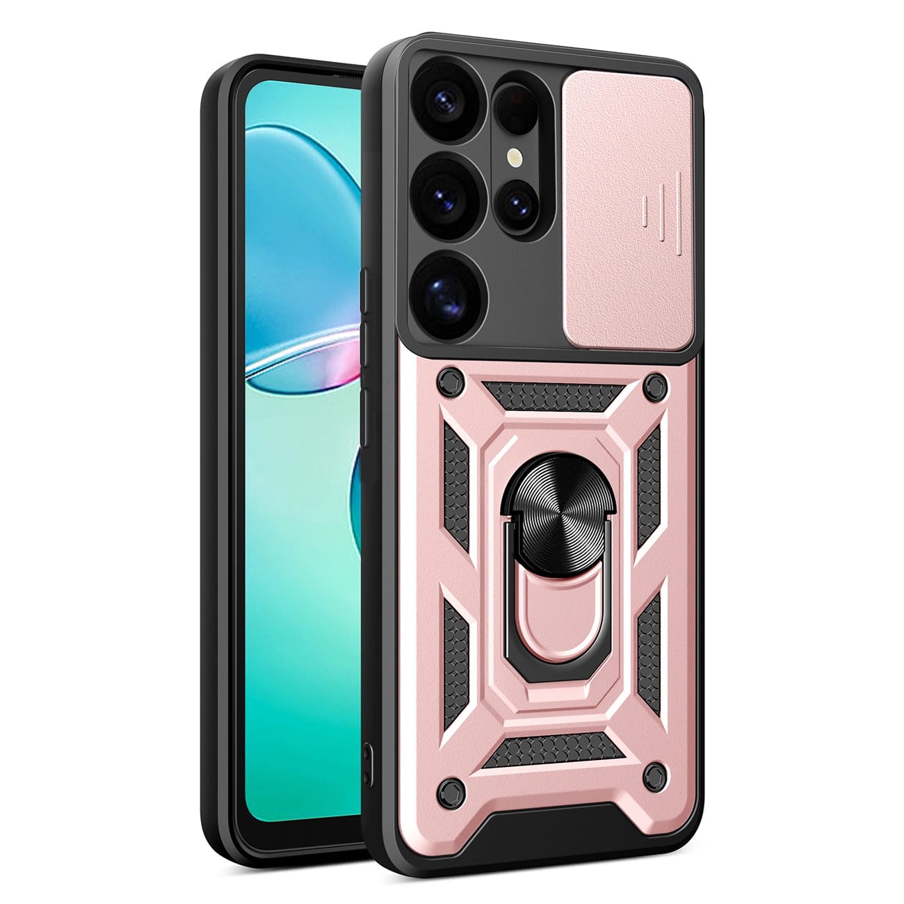Hybrid Armor Camshield Schutzhülle Mit Kameraabdeckung Und Metallring Für Samsung Galaxy S25 Ultra – Pink